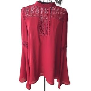 Band of Gypsies Lace Bell Sleeve Blouse Red